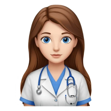 inside a classroom at university that says nursing school on the board with a pretty female nursing student with long brown hair, blue eyes sticker