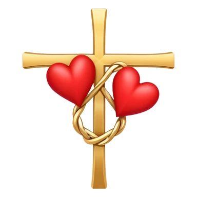 Two red hearts entwined with a gold cross  sticker