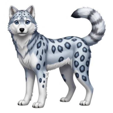 Realistic lanky natural feral beautiful pretty "Schnolf"-"TaniDaReal"-Husky-Snow-leopard-wolf-hybrid-fusion-animal-creature, full body sticker