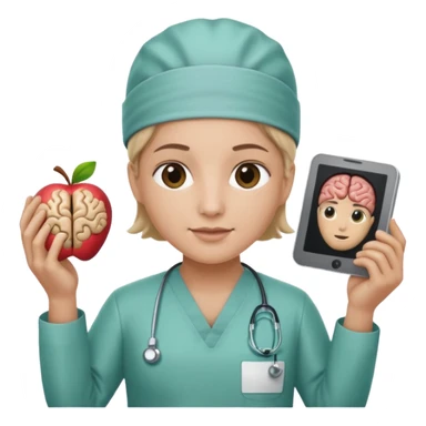neurosurgeon holding a brain scan, apple emoji style sticker