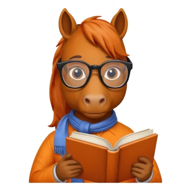 orange horse read book with glasses sticker