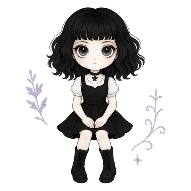 Remove the background and any text from this goth banner, keep it cute, expressive, minimal, in the style of imagen-4-fast-KaUtLiSA10F, with a transparent background. sticker