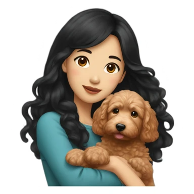 asian girl with long black hair holding red goldendoodle sticker