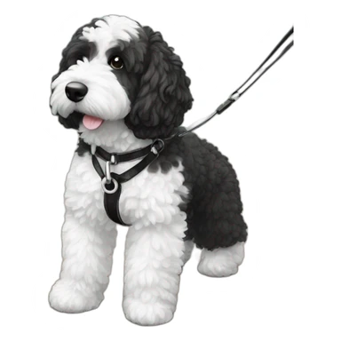 medium sized black and white ausssiedoodle on a leash sticker