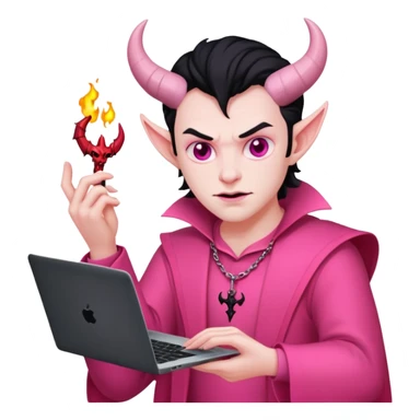 satan god with laptop, pink sticker