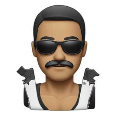 Gangster with sunglasses, a mustache and weapons sticker