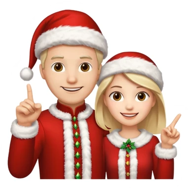 Adult couple wearing Xmas outfit pointing at you sticker