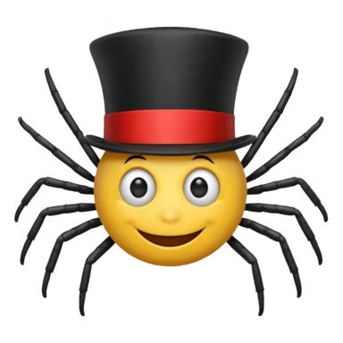 Make a yellow smile face emoji with a red top hat and a spider on one of the eyes sticker