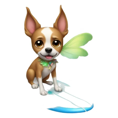 Dog wearing a fairy costume on a surfboard  sticker