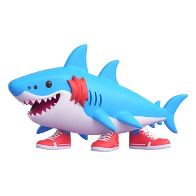 a shark with shoes, 3D emoji style sticker
