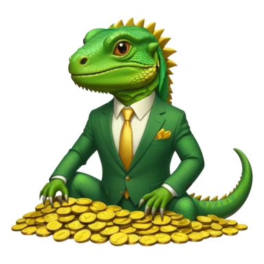 capitalist iguana in suit lying resting on coins sticker