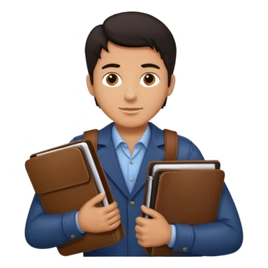 Man with dark hair carrying a portfolio heading to work. sticker