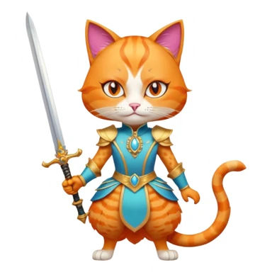 orange cat in glamorous drag holding a sword with vibrant makeup stylish outfit confident pose sticker