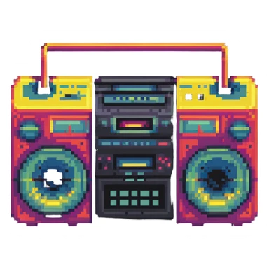 boombox with 1980s vibe, bright colors sticker