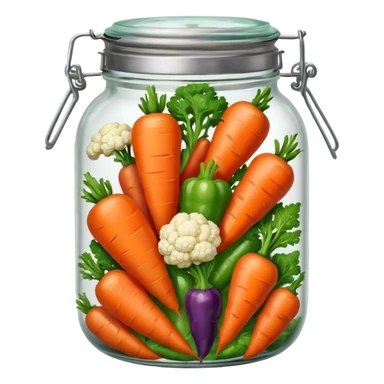 A mix jar of carrots, peppers, and cauliflower tightly sealed with a silver lid








 sticker