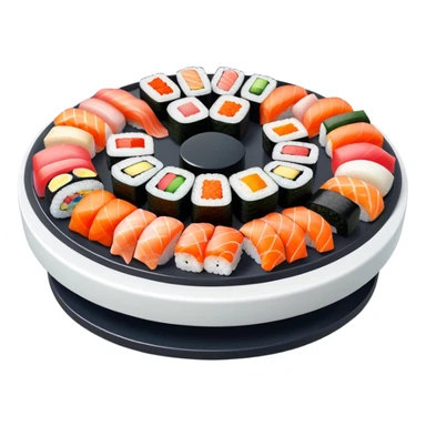 rotating sushi conveyor belt restaurant with colorful sushi plates sticker