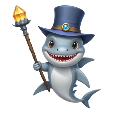 Shark with a top hat holding a wizard staff sticker