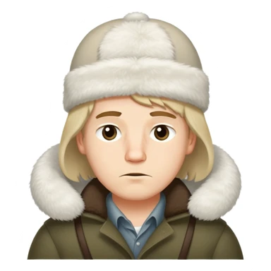white boy with medium-length straight hair that almost curls at the ends, with a sleepy face and an ushanka sticker