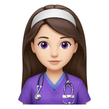 pretty brunette nurse with long hair in purple scrubs sticker