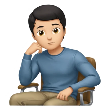 guy imitating thinker statue pose but with casual clothes and sitting in a office chair and looking up sticker