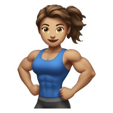 Strong muscle girl brown hair flexing blue sticker