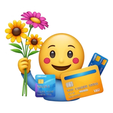 Happy emoji with a creditcard and a pile of flower sticker
