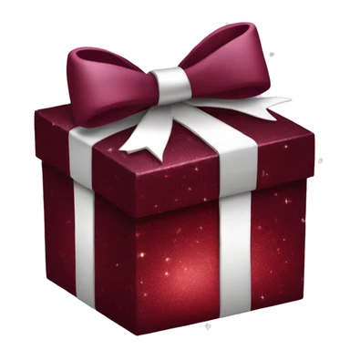 Burgundy sparkly gift box with a white bow sticker