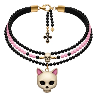 Thick black beaded choker, with cat skull and pink ankh  sticker