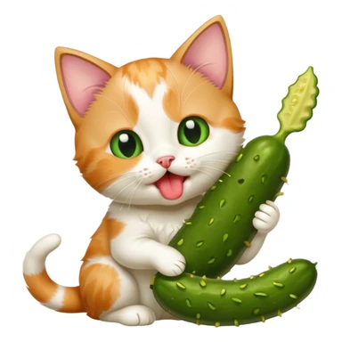 A Kitten licking a pickle sticker