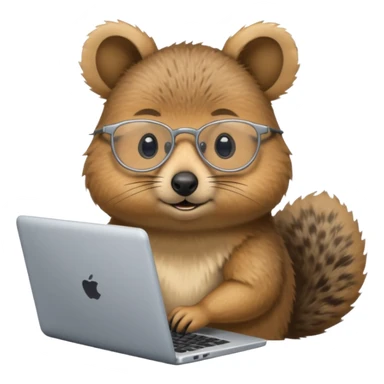Silver-rimmed, bespectacled front quokka working on a laptop sticker