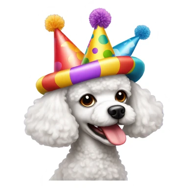 White Toy poodle wearing birthday hat sticker