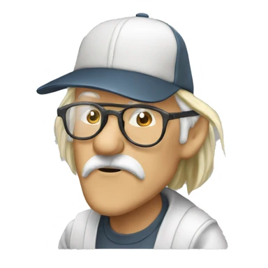 old man smoking with glasses long blonde hair baseball hat cigarettehat sticker