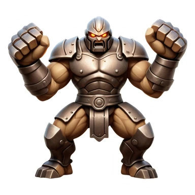 Cinematic Fierce Mighty Iron Golem Portrait Emoji Depicted mid-action in a dynamic, battle-ready stance, massive fists clenched, the ancient metallic plates along its form shifting with raw power. Its eyes blaze like molten fire within a carved, rune-etched face, exuding both divine purpose and mechanical precision. Weathered steel and dark bronze tones are accented by glowing, arcane inscriptions, each detail meticulously crafted with lifelike metallic reflections. High shine, imposing yet regal, styled with an air of indestructible might, soft glowing outline, capturing the essence of an unstoppable colossus that looks ready to charge forth with a thunderous step! sticker