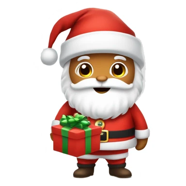 “An adorable full-body Santa in a red suit, fluffy white beard, rosy cheeks, big eyes, and a red hat with a white pom-pom, holding a small gift.” sticker