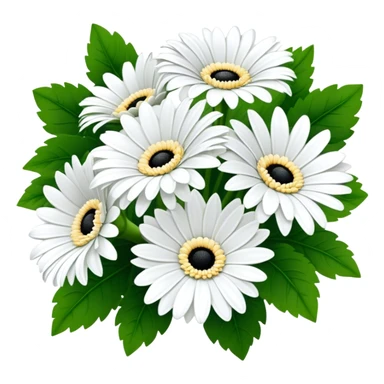 bouquet White Gerbera Daisy, luxuriant, leaf, bud, black pollen sticker