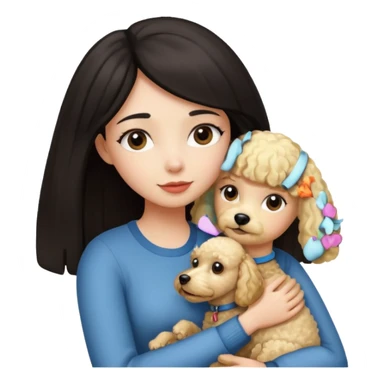 Ludo (ragazza mora capelli lisci) che abbraccia il suo cane (un barboncino biondo) sticker