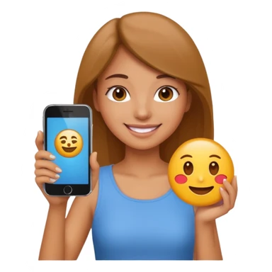 young woman with phone in her hand, happy, selfie style. @emoji sticker
