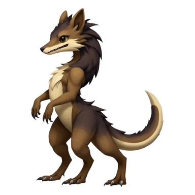 Brown and beige badass elegant wild beautiful natural cute badass epic exotic anthro modern furry 2-legged sergal-vernid-creature, full body, dark-brown-black-gradient pretty hair, with a long tufted tail, aesthetic, art by LiLaiRa, art by art by Falvie sticker