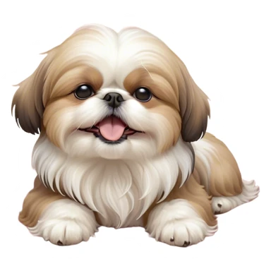 Cinematic Cute Yawning Shih Tzu Portrait Emoji, Head gently tilted with an irresistibly cute yawn and sleepy, half-closed eyes, showcasing a luxurious, fluffy fur in gentle pastel tones, simplified yet endearingly detailed, glowing with a soft, drowsy radiance, high shine, exuding tender, sleepy charm, styled with a delicate, soft glowing outline, capturing the essence of a Shih Tzu caught in a moment of adorable, sleepy bliss! sticker