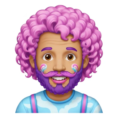 very colorful puffy violet curly haired man beard made out of cotton candy wearing teeth-braces and excessive face tattoos just face  sticker