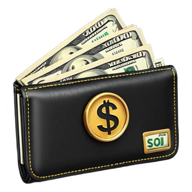 Rich emoji style black leather wallet with dollar bills, luxury money vibe, premium 3D emoji, ultra clean, high detail, no background
 sticker