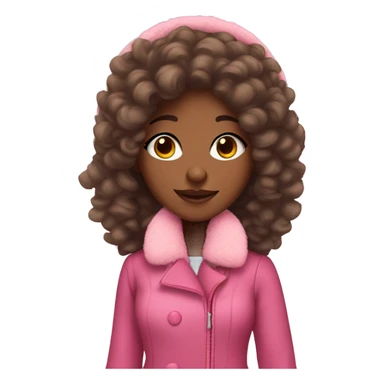 Pretty brown skin girl with earmuffs and long curly hair with pink fur collar coat  sticker