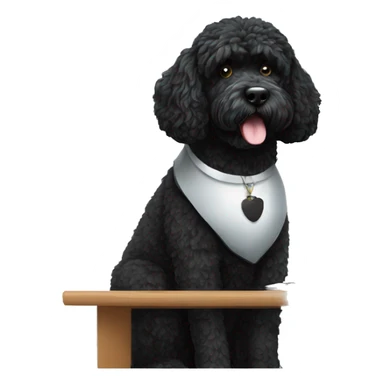 portuguese black water dog sitting a desk coding sticker