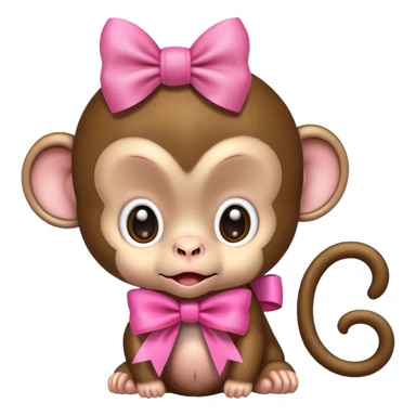 a baby monkey with a pink bow sticker