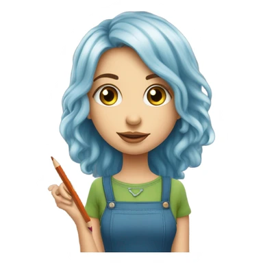 filles au yeux vert et bleu un mélange de couleurs au cheveux chatain mi oncé mi claire avec un appel pencil à la main en mode créative sticker