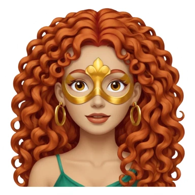red haired very long curly haired woman with full face clay mask  and big earrings sticker
