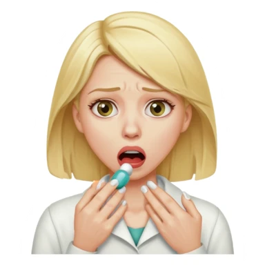 Blond hair woman choking taking a pill sticker