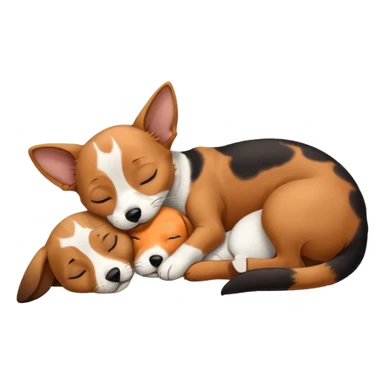 Calico cat with black nose sleeping near a dachshund dog    sticker
