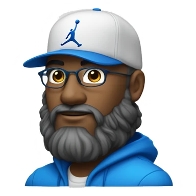 Homme de couleur blanche avec une petite barbe naissante portant des lunettes bleues , une casquette jordan bleu , un survêtement bleu sticker