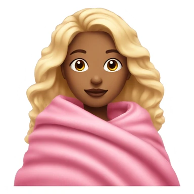 blonde girl with makeup on with a pink blanket around looking cozy sticker
